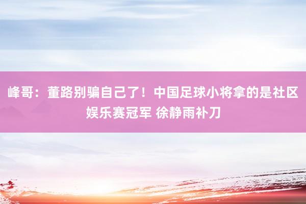峰哥：董路别骗自己了！中国足球小将拿的是社区娱乐赛冠军 徐静雨补刀