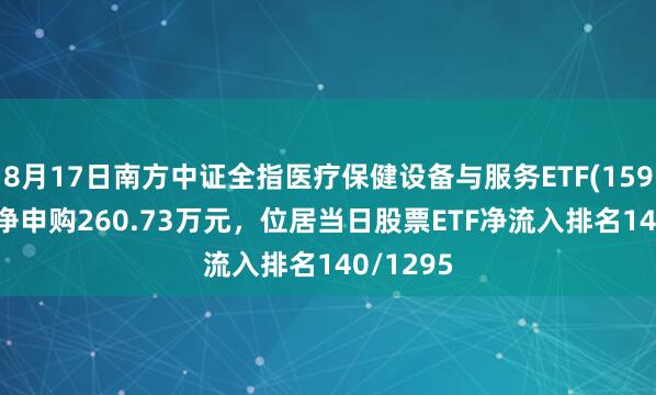 8月17日南方中证全指医疗保健设备与服务ETF(159877)获净申购260.73万元，位居当日股票ETF净流入排名140/1295