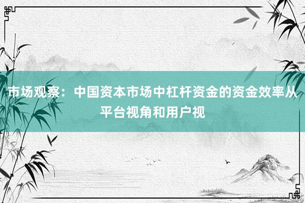市场观察：中国资本市场中杠杆资金的资金效率从平台视角和用户视