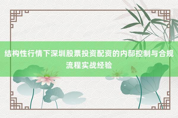 结构性行情下深圳股票投资配资的内部控制与合规流程实战经验