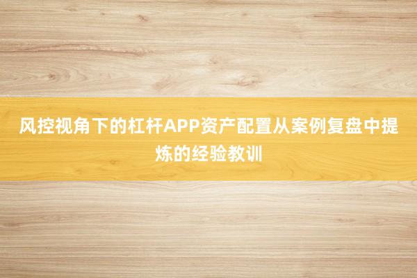 风控视角下的杠杆APP资产配置从案例复盘中提炼的经验教训