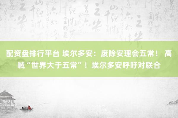 配资盘排行平台 埃尔多安：废除安理会五常！ 高喊“世界大于五常”！埃尔多安呼吁对联合