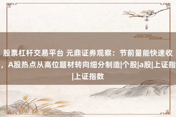 股票杠杆交易平台 元鼎证券观察：节前量能快速收缩，A股热点从高位题材转向细分制造|个股|a股|上证指数