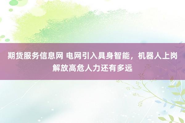 期货服务信息网 电网引入具身智能，机器人上岗解放高危人力还有多远